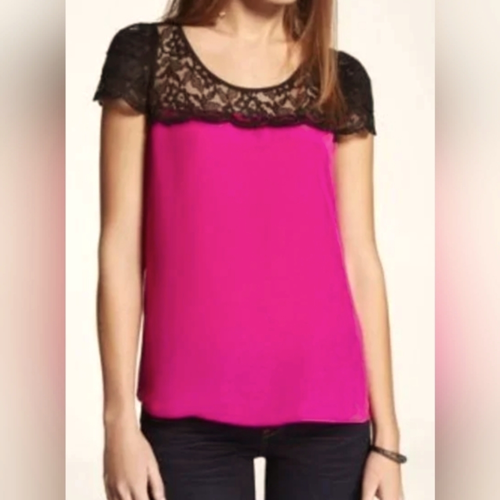 Express Pink Black Lace Top Women's Size Medium